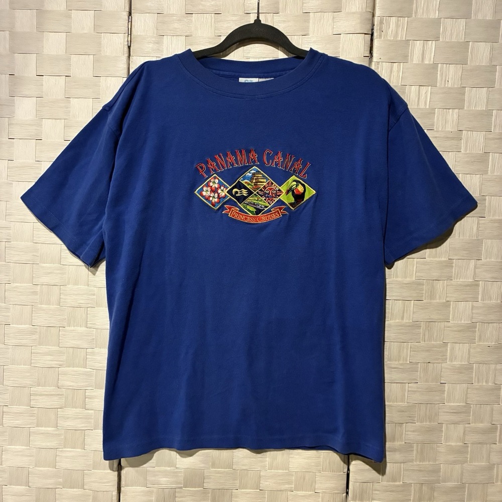 Princess Cruises Panama Canal Embroidered Blue Short Sleeve T-Shirt Mens L